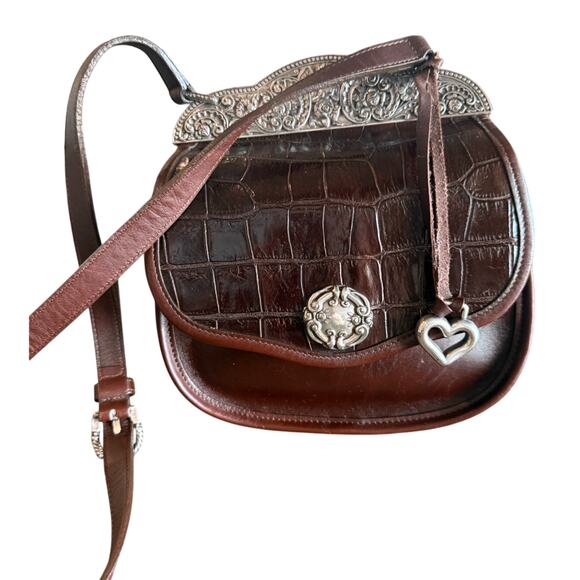 Brighton Handbags - Brighton Leather Crossbody Bag Cowgirl Western Purse Bag Brown Silver Detail